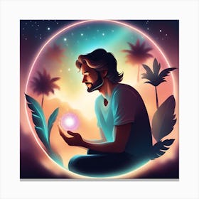 Man Holding A Glowing Ball Canvas Print