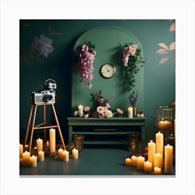 Photo Studio With Candles And Flowers Canvas Print