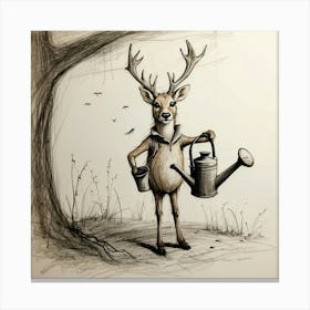 Deer Watering Can 2 Canvas Print