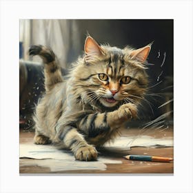 Cat Playing With A Pencil Canvas Print