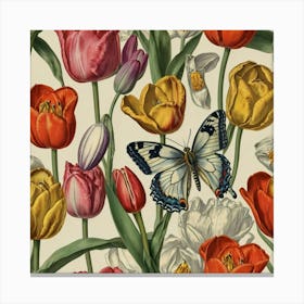 Tulips And Butterflies 5 Canvas Print