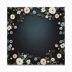 Floral Frame On Black Background 1 Canvas Print
