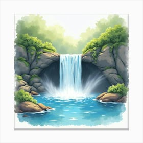 Whimsical Watercolor Waterfall With Magical Mist 1 Canvas Print