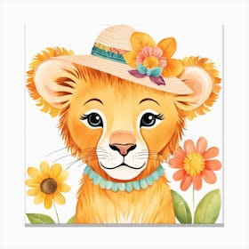 Floral Baby Lion Nursery Painting (21) Canvas Print