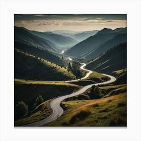 A Dramatic Mountain Pass With Winding Roads And A Breathtaking View Of The Valley Below Canvas Print