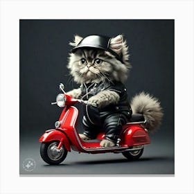 Kitten Riding Red Scooter 2 Canvas Print