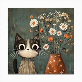 Cat With Flowers 16 Canvas Print