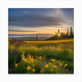 Sunset Over Wildflowers Canvas Print