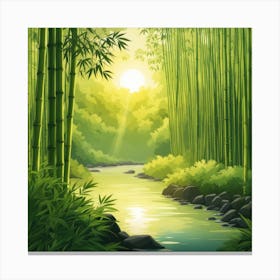 A Stream In A Bamboo Forest At Sun Rise Square Composition 110 Canvas Print