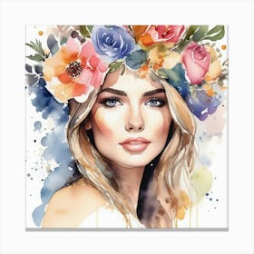 woman portrait with flowers head crown 2 1 Canvas Print