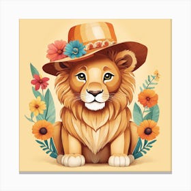 Floral Baby Lion Nursery Painting (17) Canvas Print