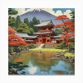 Byodo In Temple Japan Vintage Travel Art 1 Art Print 2 Canvas Print