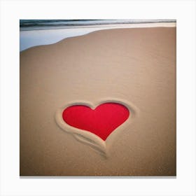 Red heart in the sand Canvas Print