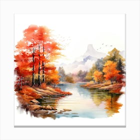 Autumn Landscape Watercolor Painting 5 Canvas Print