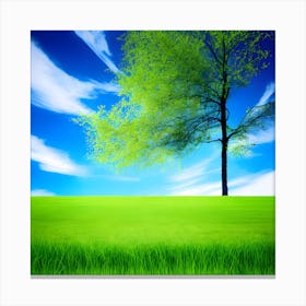 Green Grass A Blue Sky And A Background Of Calm Colors Suitable As A Wall Painting With Beautifu (5) Canvas Print