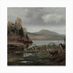 Deer By The Lake Canvas Print