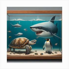Penguins And Sharks Canvas Print