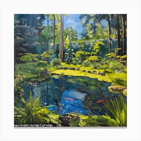 Summer Zen Japanese Garden Series In Style Of David Hockney Canvas Print