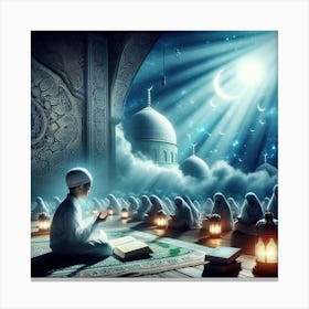 Muslim Boy Praying In Mosqueلمشاعر الروحانية في رمضان Canvas Print