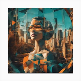 A Woman S Head Shows Through The Window Of A City, In The Style Of Multi Layered Geometry, Egyptian Canvas Print