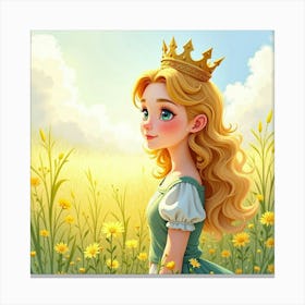 Watercolor Portrait Of Young Queen In A Serene, Sun Drenched Meadow Canvas Print