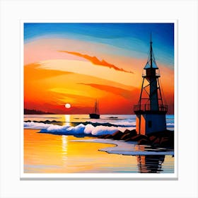 Lighthouse At Sunset Canvas Print