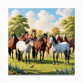 Horses In The Field Canvas Print