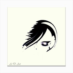 Black And White Women Head in Minimal Art Illustration with a small Color Cosmetic Touch Canvas Print