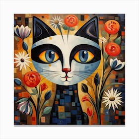 Cat With Flowers 1 Canvas Print