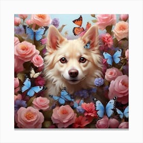 Dog With Butterflies 1 Canvas Print