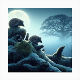 Hedgehogs At Night 1 Canvas Print