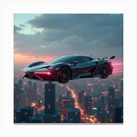 Advanced Flying Car With Glowing Edges, Hovering Through A Cyberpunk Skyline 1 Canvas Print