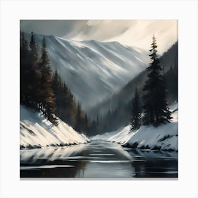 A Scottish Winter Landscape, Reflections on the Loch Canvas Print