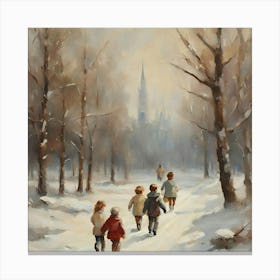 Children In The Snow 3 Canvas Print