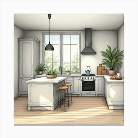 Stylish Kitchen In Watercolor, Elegant, Refined Palette 1 Canvas Print