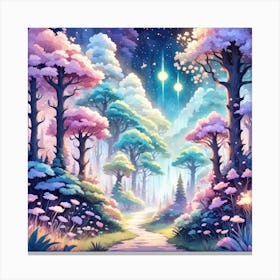 A Fantasy Forest With Twinkling Stars In Pastel Tone Square Composition 123 Canvas Print