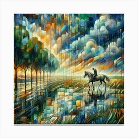 Horse In The Rain,Wet Reflections Canvas Print