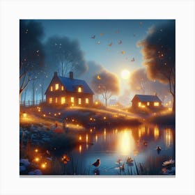Night In The Village 1 Canvas Print