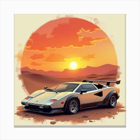 Lamborghini Sián With A Watercolor Desert Sunset Backdrop 1 Canvas Print