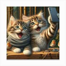 Two Kittens Taking Selfie Canvas Print