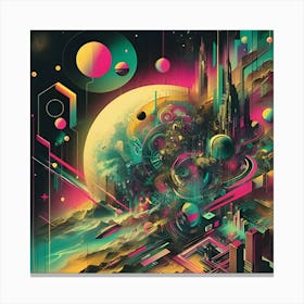 An Abstract Dadaist Collage In Neon Tones And 4k Resolutions Of A Post Apocalyptic World 3 Canvas Print