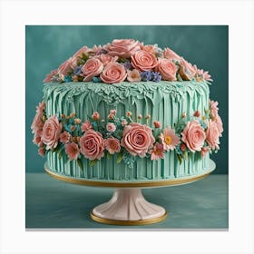 Cake With Pink Roses Canvas Print