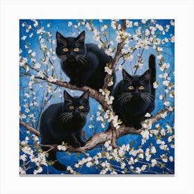 Black Cats In Blossom 2 Canvas Print