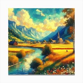 Switzerland Landscape Painting Canvas Print