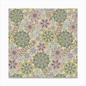 PASSEMENTERIE Lacy Bohemian Embroidery Floral in Delicate Pink Green Lavender Brown Neutral Canvas Print