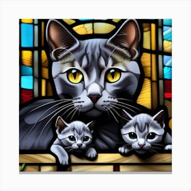 Cat, Pop Art 3D stained glass cat limited Mommy and babies edition 10/60 Canvas Print