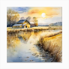 Watercolor Of A Farmhouse Canvas Print