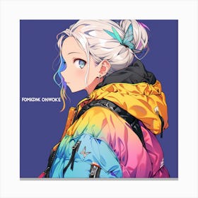 Anime Girl In Colorful Jacket Canvas Print
