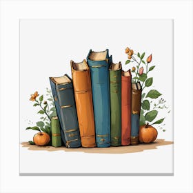 Books And Pumpkins Canvas Print