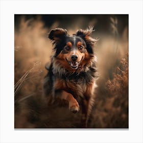 Dog Running In The Grass Canvas Print